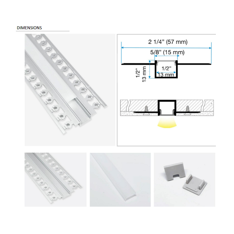 Lotus LH-5713 8-ft Trimless Mud-in Mount Aluminum Profile with White Diffused Cover (Pack of 10)