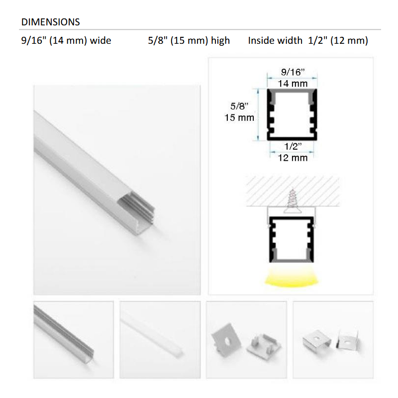 Lotus LH-1415 8-ft Surface Mount Aluminum Profile with White Diffused Cover (Pack of 10)