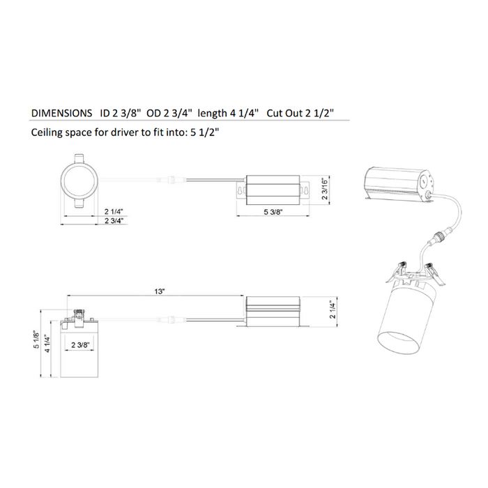 Lotus AD-3-S15W-FC 3" 15W Floating Torpedo LED Cylinder Light, Dim to Warm, 120V
