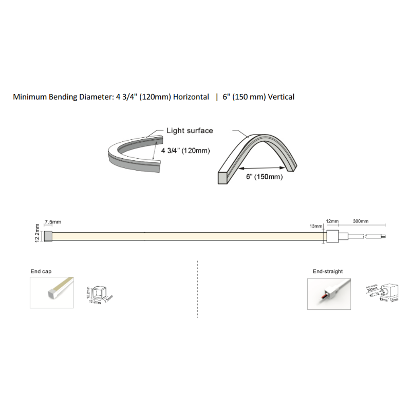 Lotus ES-1010A-C Neonflex 4-ft Surface Mount 3D Bendable LED Tape Light, 2.4W/ft., 24V, IP67 Rated