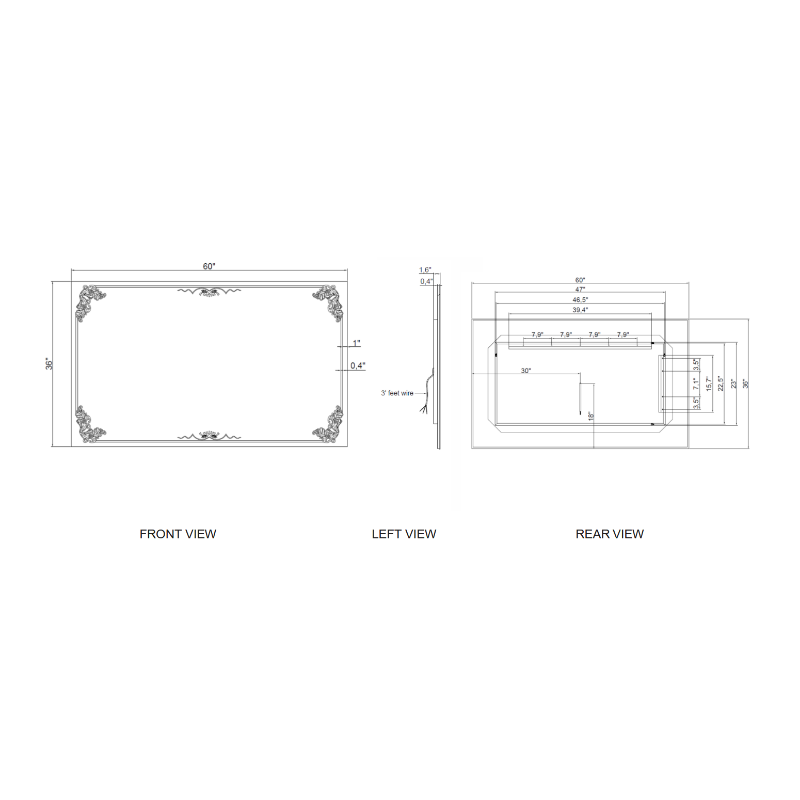Paris Mirror Baroque 60" x 36" LED Front-Lit Mirror