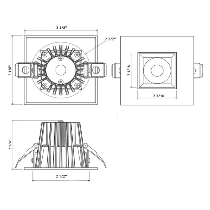 Lotus JXL-COB02-S09W 2" 9W LED Square Economy Recessed Downlight, 5CCT Selectable