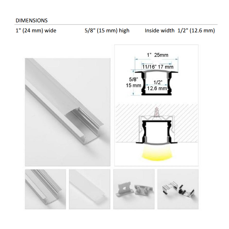 Lotus LH-2515 8-ft Recessed Mount Aluminum Profile with White Diffused Cover (Pack of 10)