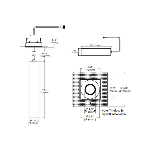 Eurofase TGO1STL Tango 1 Light 15W Square LED Trimless Suspension
