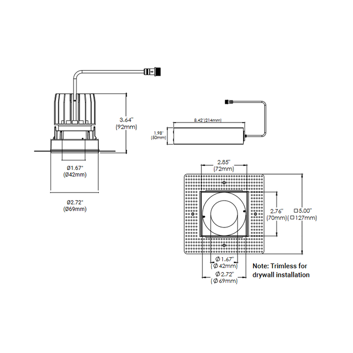 Eurofase TGO1STL Tango 1 Light 10W Square LED Trimless Fixed Downlight, Linear Spread Lens