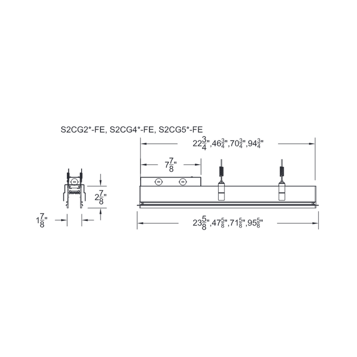 WAC S2CG502 Ventrix 2-ft Recessed Grid Channel with Feed End, 9/16 Slot