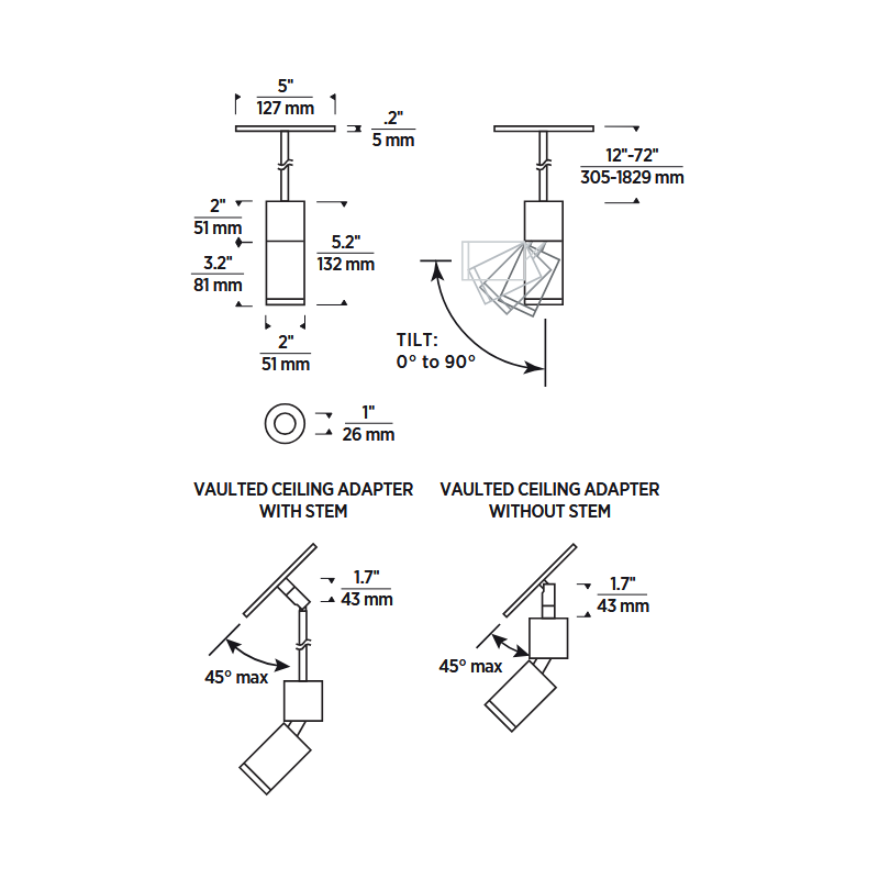 Element EC2R 2" 12W Adjustable LED Cylinder, Warm Dim, Pendant Mount