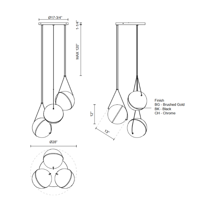 Kuzco CH76728 Aries 3-lt 18" LED Chandeliers