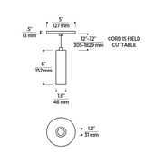 ENTRA 2" 8W Fixed LED Cylinder, Cord Mount