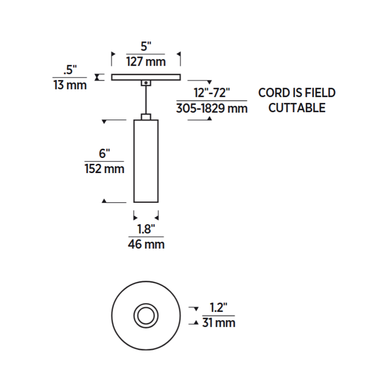 ENTRA 2" 8W Fixed LED Cylinder, Cord Mount