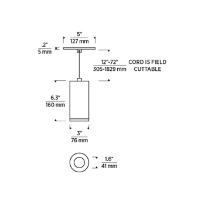 Element EC3R 3" 27W Fixed LED Cylinder, Warm Dim, Cord Mount