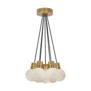 Visual Comfort SLCH543 Mina Alabaster 7-lt 14" LED Chandelier - Hand Rubbed Antique Brass/Black Cord