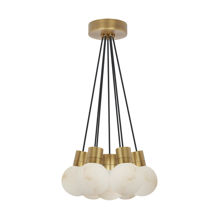 Visual Comfort SLCH543 Mina Alabaster 7-lt 14" LED Chandelier - Hand Rubbed Antique Brass/Black Cord