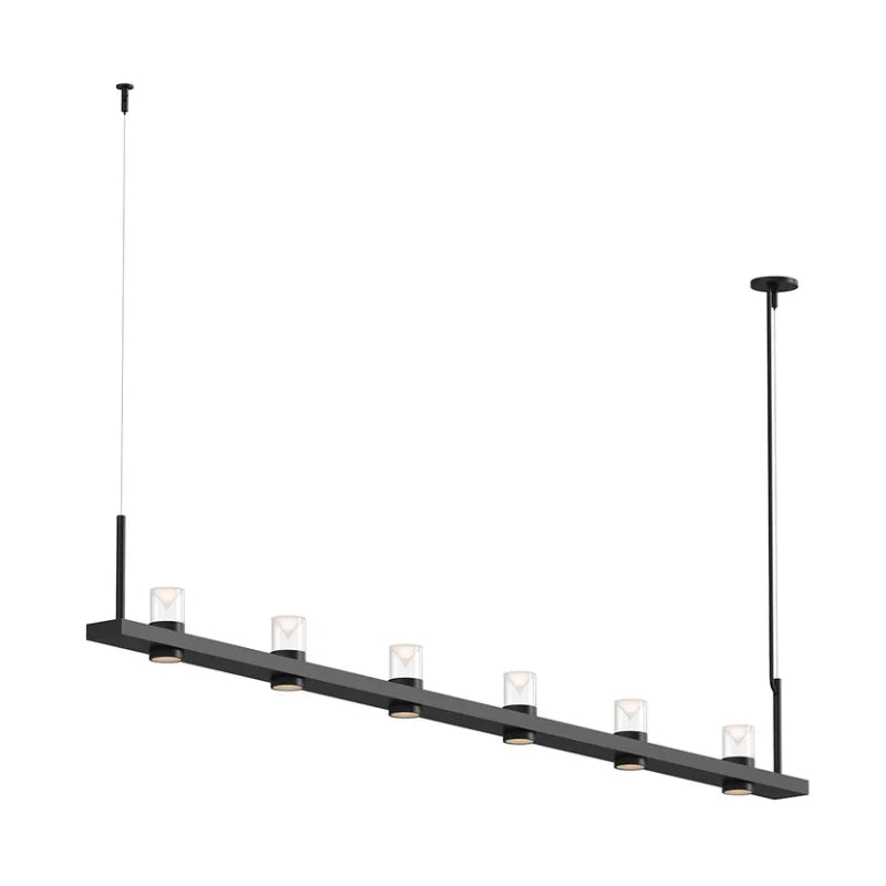 Sonneman 20QWL08 Intervals 6-lt 96" LED Linear Beam Pendant - Satin Black Clear w/Cone Uplight Trim