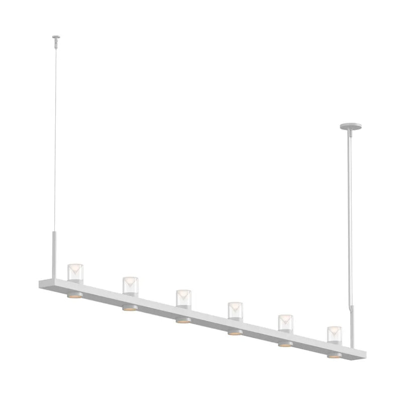 Sonneman 20QWL08 Intervals 6-lt 96" LED Linear Beam Pendant - Satin White Clear w/Cone Uplight Trim