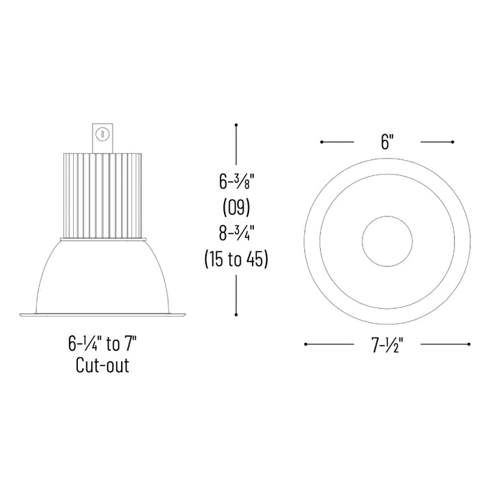 Nora NCR2-6615 6" LED Sapphire II Retrofit Wall Wash Reflector, 18W, Self Flanged, 120V Input, Triac/ELV/0-10V dimming