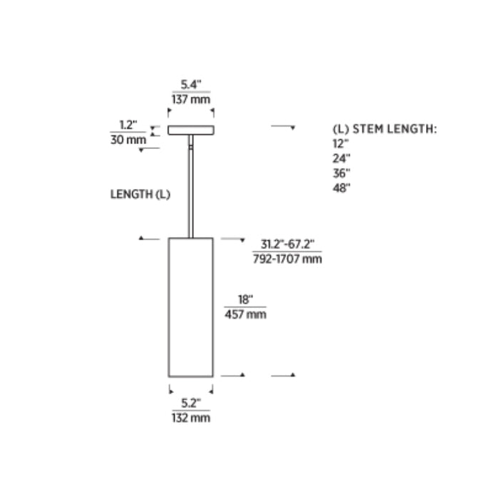 Tech 700TDEXOP1848 Exo 18 1-lt 5" LED Pendant, 48" Length, 2700K