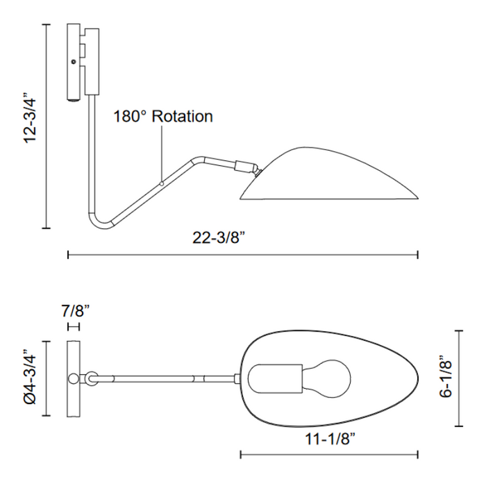 Alora Mood WV550006 Oscar 1-lt 13" Tall Swingarm Wall Light