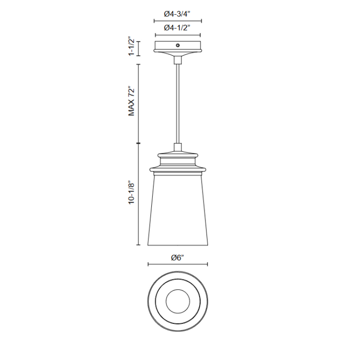 Alora Mood PD533006 Quincy 1-lt 6" Pendant