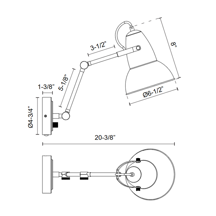 Alora Mood WV576027 Felix 1-lt 8" Tall Swingarm Wall Light