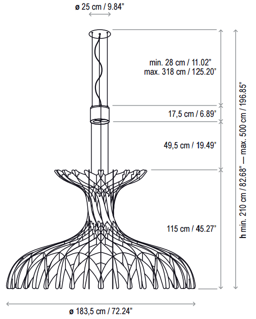 Bover Dome 180 1-lt 72" LED Pendant