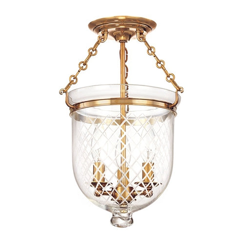 Hudson Valley 251 Hampton 3-lt Semi Flush, Diamond Cut Glass