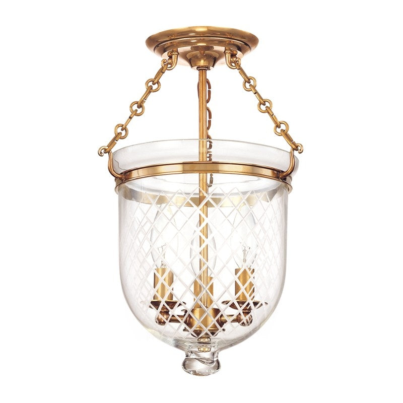 Hudson Valley 251 Hampton 3-lt Semi Flush, Diamond Cut Glass