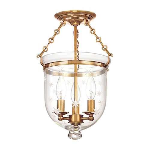 Hudson Valley 251 Hampton 3-lt Semi Flush, Star Cut Glass