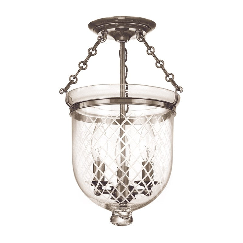 Hudson Valley 251 Hampton 3-lt Semi Flush, Diamond Cut Glass