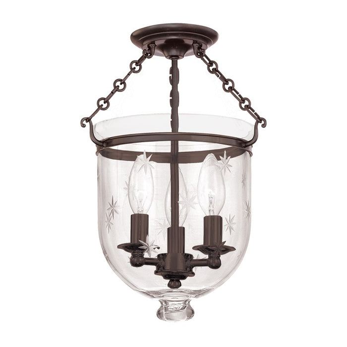 Hudson Valley 251 Hampton 3-lt Semi Flush, Star Cut Glass