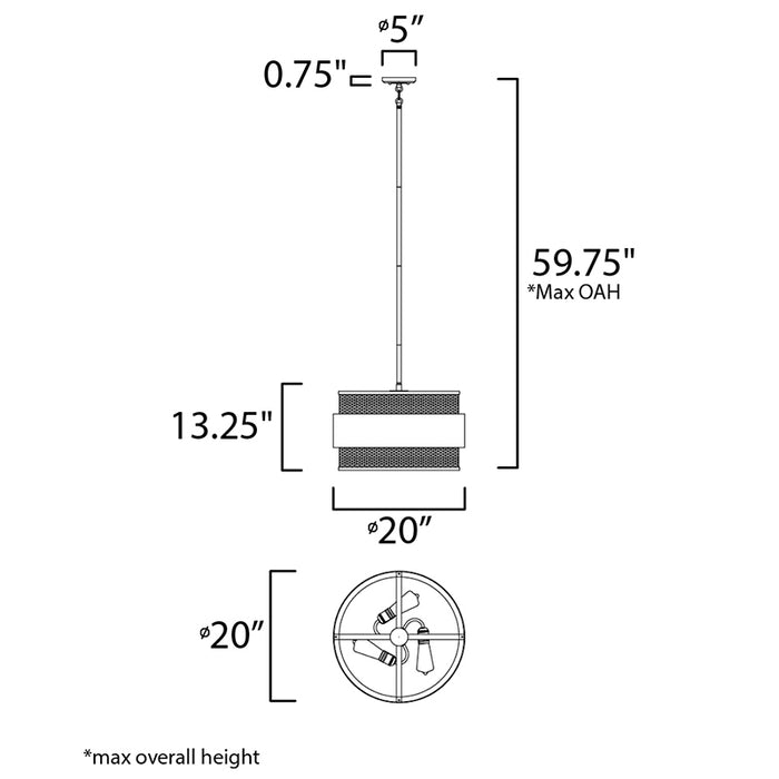 Maxim 31204 Caspian 3-lt 20" Pendant