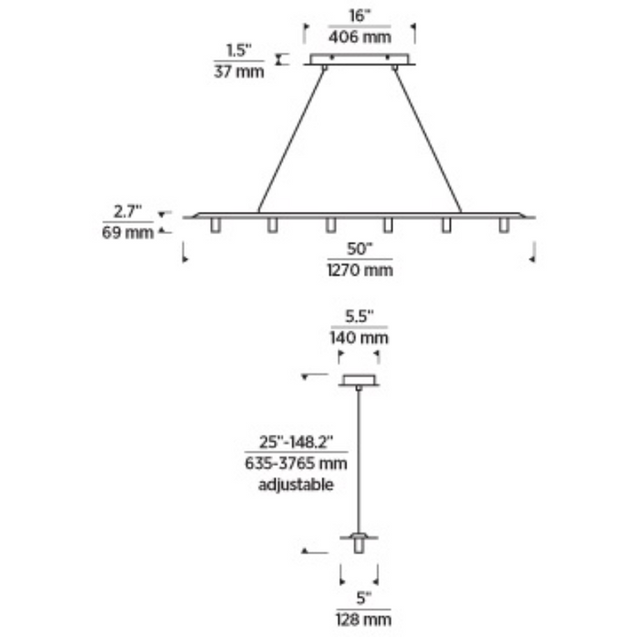 Tech 700LSPNT50 Ponte 6-lt 50" LED Linear Suspension