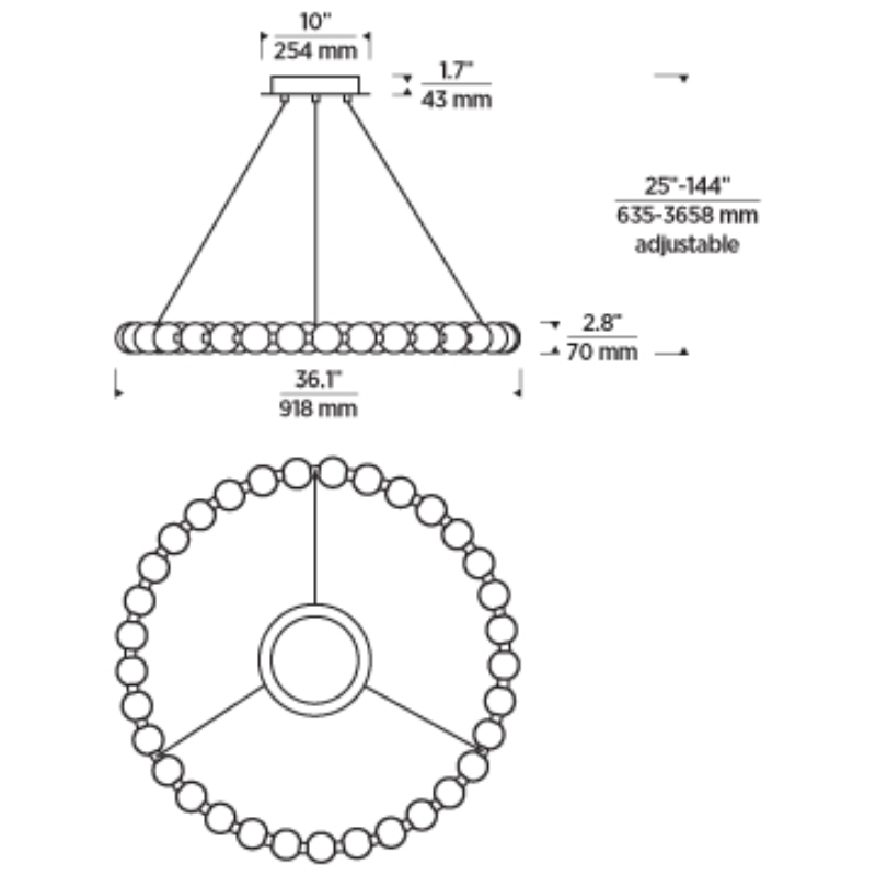 Tech 700OBT36 Orbet 33-lt 36" LED Chandelier