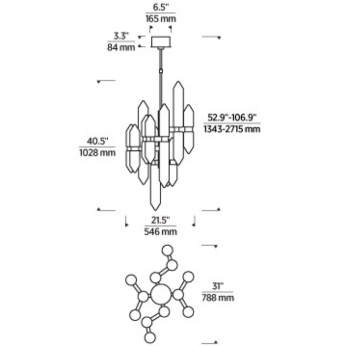 Tech 700LGSN31 Langston 12-lt 31" LED Chandelier