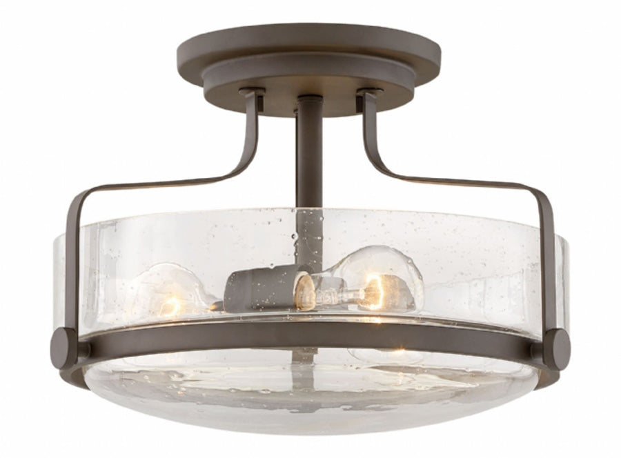 Hinkley 3641-CS Harper 3-lt 15" Semi Flush Mount with Clear Seedy Glass