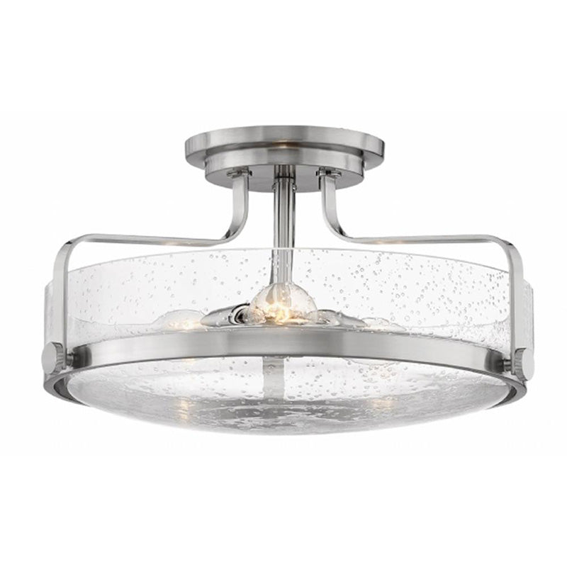 Hinkley 3643-CS Harper 3-lt 18" Semi Flush Mount with Clear Seedy Glass