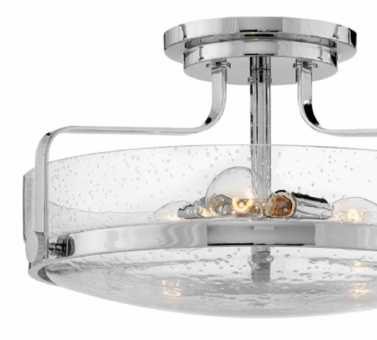 Hinkley 3643-CS Harper 3-lt 18" Semi Flush Mount with Clear Seedy Glass