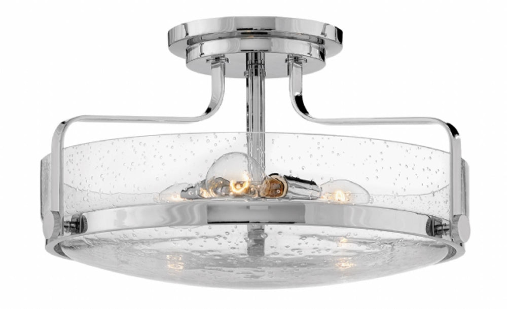 Hinkley 3643-CS Harper 3-lt 18" Semi Flush Mount with Clear Seedy Glass