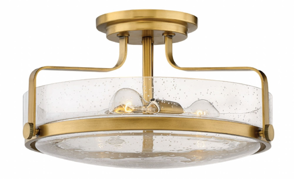 Hinkley 3643-CS Harper 3-lt 18" Semi Flush Mount with Clear Seedy Glass