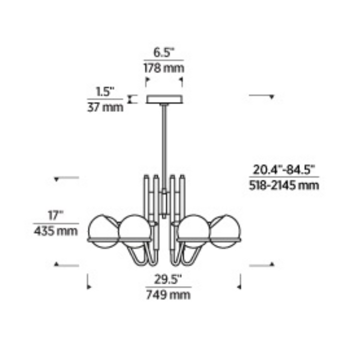 Tech 700CRBY6 Crosby 6-lt 30" LED Chandelier