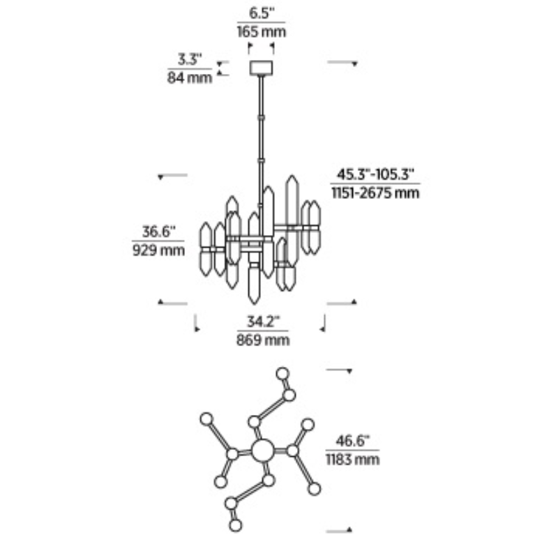 Tech 700LGSN46 Langston 12-lt 47" LED Chandelier