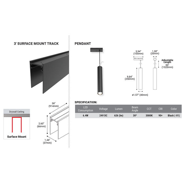 Eurofase 38453 3-ft Surface Mount w/ Pendant