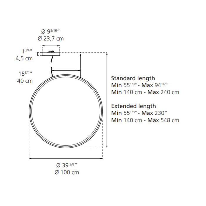 Artemide Discovery 39" LED Vertical Suspension Light