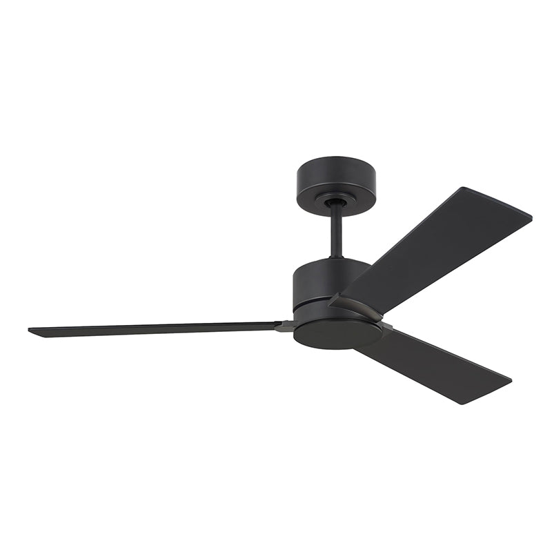 Visual Comfort Rozzen 44" Ceiling Fan, Damp Location - Midnight Black with&nbsp;Midnight Black/American Walnut reversible Blades