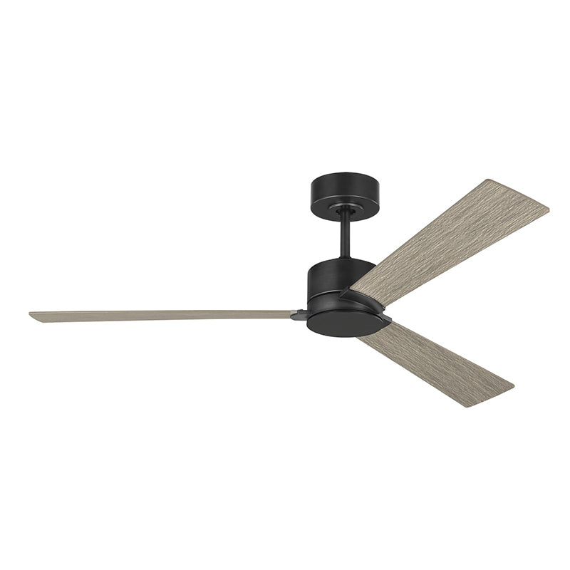 Visual Comfort Rozzen 52" Ceiling Fan, Damp Location - Aged Pewter with Light Grey Weathered Oak Blades