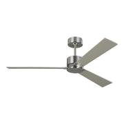 Visual Comfort Rozzen 52" Ceiling Fan, Damp Location - Brushed Steel with Silver/American Walnut reversible Blades