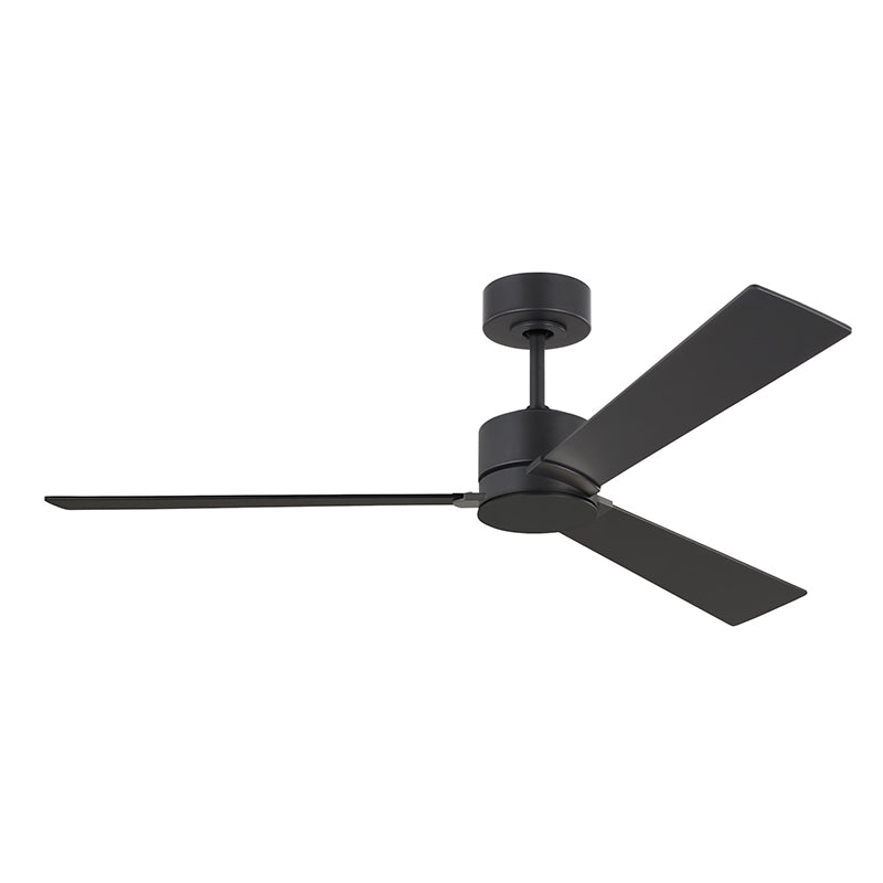 Visual Comfort Rozzen 52" Ceiling Fan, Damp Location - Midnight Black with Midnight Black/American Walnut reversible Blades