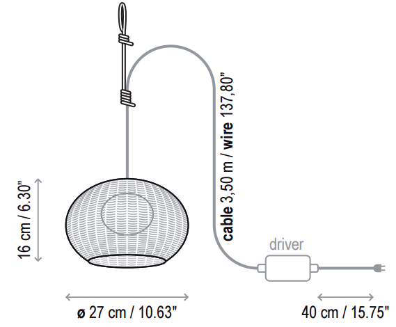 Bover Garota 1-lt 11" Outdoor Plug-In LED Pendant