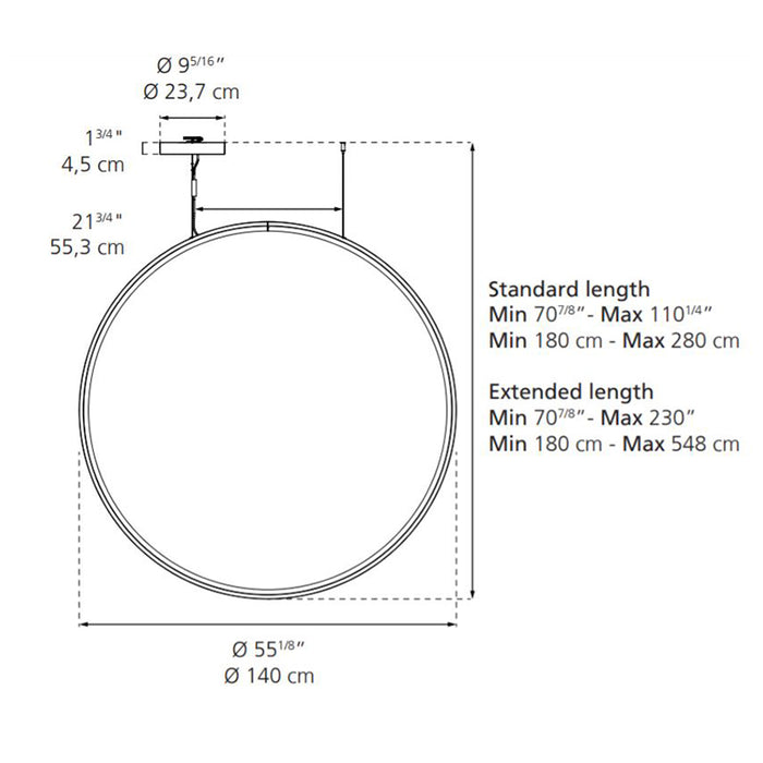 Artemide Discovery 1-lt 55" LED Vertical Suspension Light