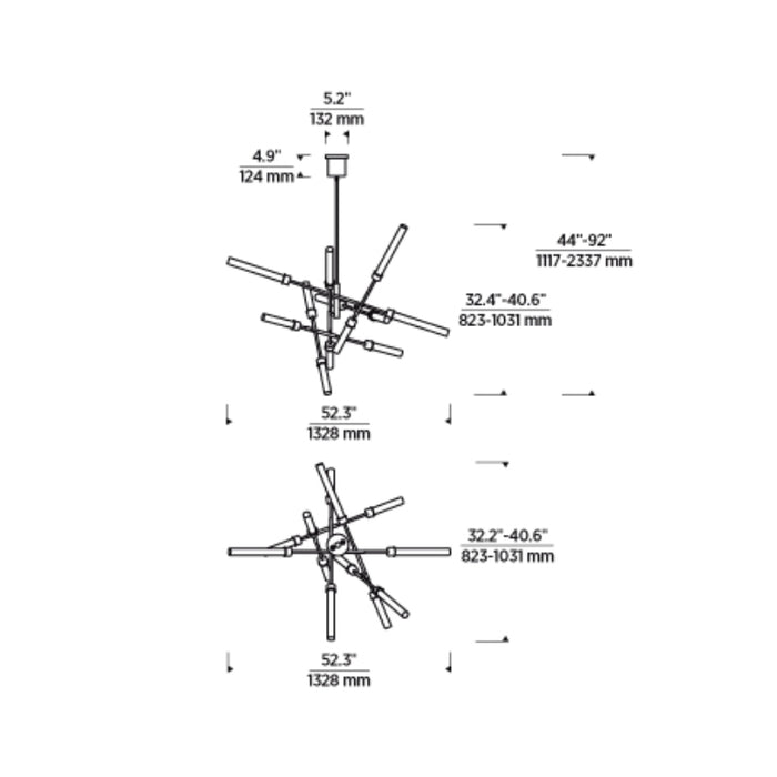 Tech 700LNG12A Linger 12-lt 52" LED Abstract Chandelier